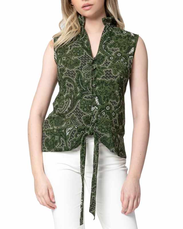 Brina Sleeveless Tie-Hem Blouse